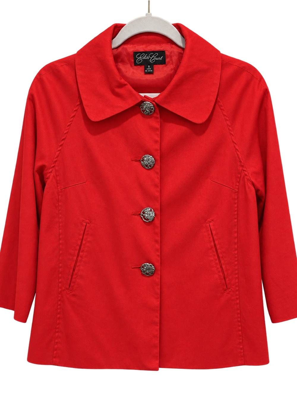 Eden Court Woman’s Red Button-Front Raincoat